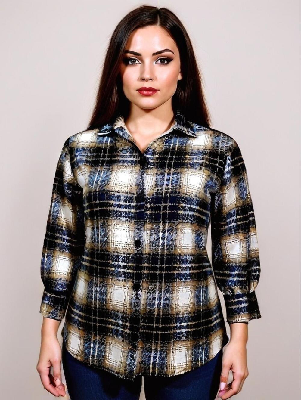 Boohoo women's Shaket button down plaid grunge Blue Tan sz 6 US 10 Uk